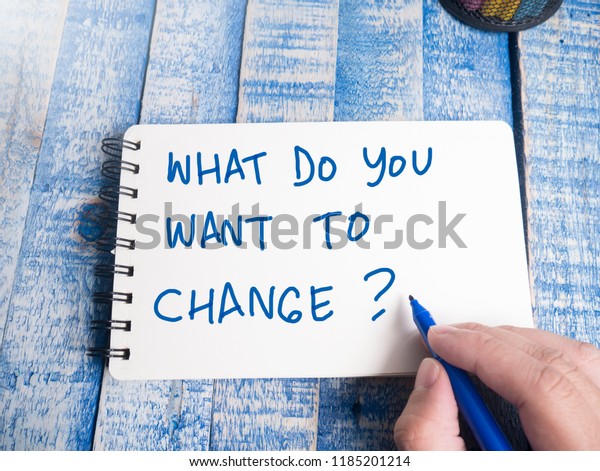 What do You Want to Change words letter, written on paper, work desk top view. Motivational business typography quotes concept 