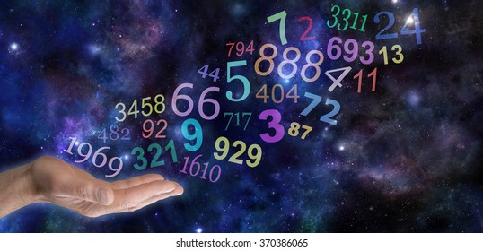What do your Numbers mean - male hand palm up with a group   of random multicolored transparent numbers floating up and away on a wide deep space background with copy space - Powered by Shutterstock - Get 15% off with code: PIKWIZARD15