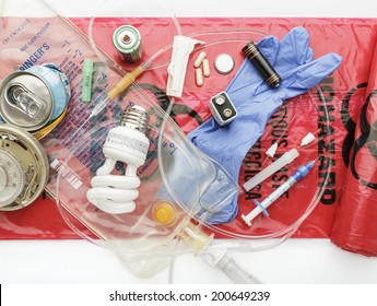 What Not To Put Into A Red Bio-Hazard Bag.  - Shutterstock ID 200649239