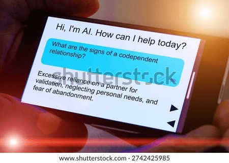 What are the signs of a codependent relationship? Questions for artificial intelligence On the smartphone screen. Excessive reliance on a partner for validation, neglecting personal needs, and fear of abandonment.