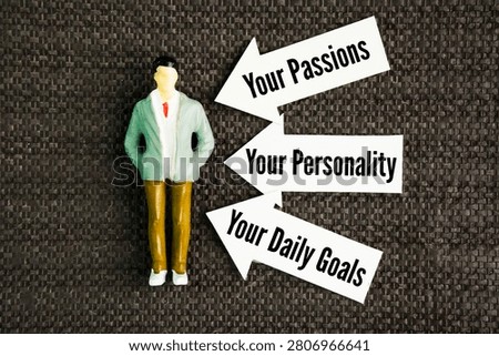 What are three things about myself? Your Passions, Your Personality, Your Daily Goals word. framework used to define who you are, what drives you, and what you want to achieve