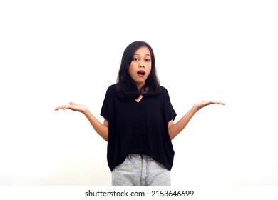 What Wrong. Shocked, Confused Young Asian Girl Asking Question, White Background