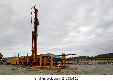 WHATAROA, NEW ZEALAND, DECEMBER 5, 2014: Drillers  On The Deep Fault Drilling Project, Whataroa, New Zealand. Geologists Expect To Gain Knowledge Of Earthquakes From Core Samples Of The Alpine Fault.