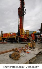 WHATAROA, NEW ZEALAND, DECEMBER 5, 2014: Drillers  On The Deep Fault Drilling Project, Whataroa, New Zealand. Geologists Expect To Gain Knowledge Of Earthquakes From Core Samples Of The Alpine Fault.