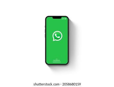 WhatsApp app on smartphone iPhone 13 Pro screen on white background. Rio de Janeiro, RJ, Brazil. October 2021.