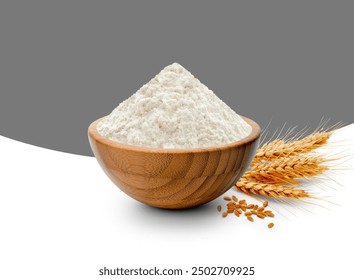 Wheat Flour (Maida) in Wooden Bowl isolated on white background - Powered by Shutterstock