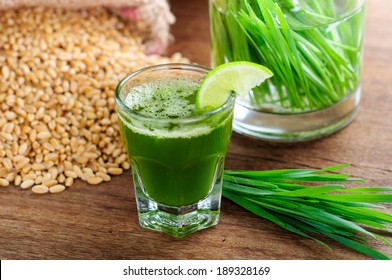 Wheat Grass Juice On Table