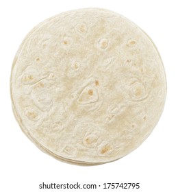 Wheat Round Tortillas From Above, Isolated On White Background