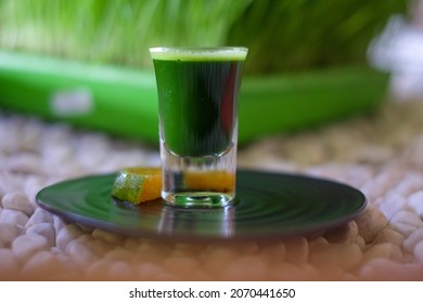 Wheatgrass Shot On The Table