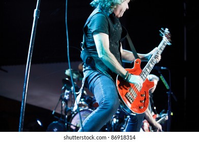 WHEATLAND, CA - OCT 15: Jack Blades of Night Ranger performs as part of Journey's Eclipse Tour at Sleep Train Amphitheater on October 15, 2011 in  Wheatland, California.