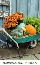 Wheel Barrow With Autumn Decorations