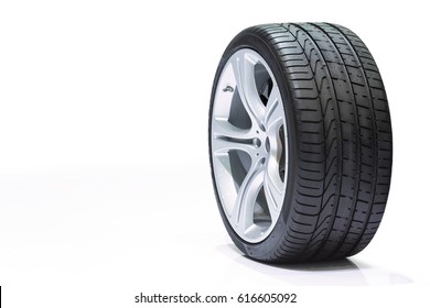 Wheel Car, Car Tire, Aluminum Wheels Isolated On White Background.