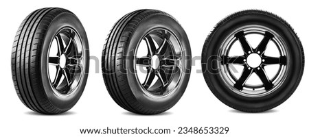 Wheel car , Car tire, Aluminum wheels, sport wheel and tire , Modern wheel rim, racing wheel and tire side view isolated on white background.