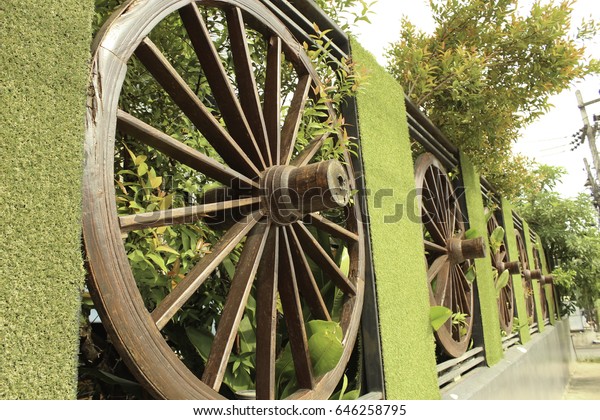 Wheel Cart Decorate Fence Stock Photo Edit Now 646258795