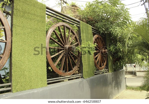 Wheel Cart Decorate Fence Stock Photo Edit Now 646258807