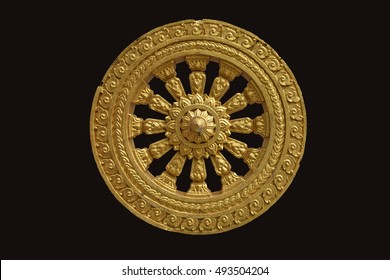 Wheel Of Dhamma Isolated On Black Background