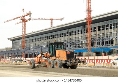 Wheel Dozer or Motorgrader work in construction site 