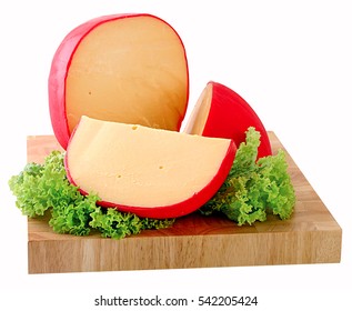 Wheel Of Gouda Cheese With A Wedge Cut Out,clipping Path,