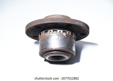 Wheel Hub Close-up On A White Background. Dirty Wheel Bearing.