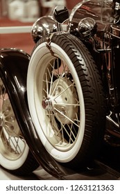 wheel on the old-timer in the exhibition, note shallow depth of field