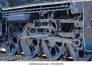 The wheel of  steam locomotive D51 of old Japan national railways(kokutetsu), in Koiwai Farm, Iwate, Japan.