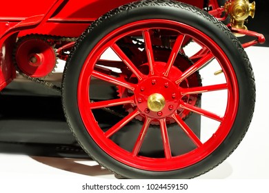 Wheel With Tire Of Antique Car Close Up