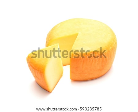 Wheel of traditional cheese isolated on white