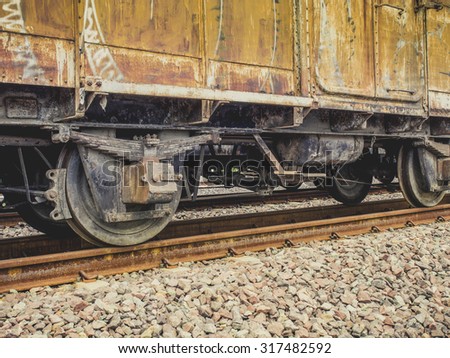 wheel of train, old cargo train