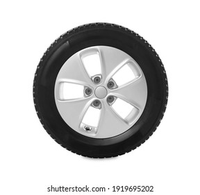 Wheel With Winter Tire Isolated On White