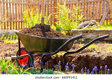 Wheelbarrow Full Of Soil In A Garden