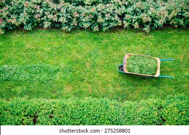 Wheelbarrow Full While The Grass Is Cut Into A Garden