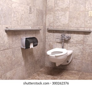 Wheelchair access bathroom with grab bars                             on the wall