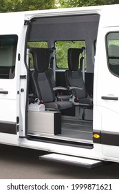Wheelchair accessible van to transport people with disabilities, for disabled people, elderly people. With folding seats and powered lift.