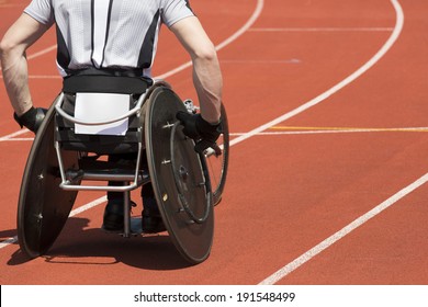 Wheelchair Athlete Concentrates  For His Race To Start.