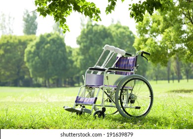 Wheelchair And Crutches In Park