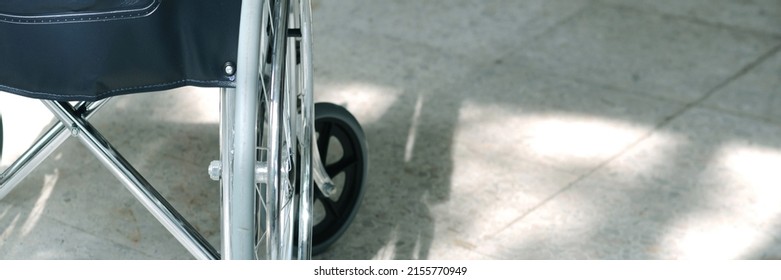 Wheelchair For Patients Who Can't Walk Or A Sick Person Who Is Recovering Sit And Spin Straight, The Wheels Will Be Able To Move. Use In Hospital. Selective Focus