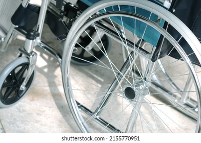 Wheelchair For Patients Who Can't Walk Or A Sick Person Who Is Recovering Sit And Spin Straight, The Wheels Will Be Able To Move. Use In Hospital. Selective Focus