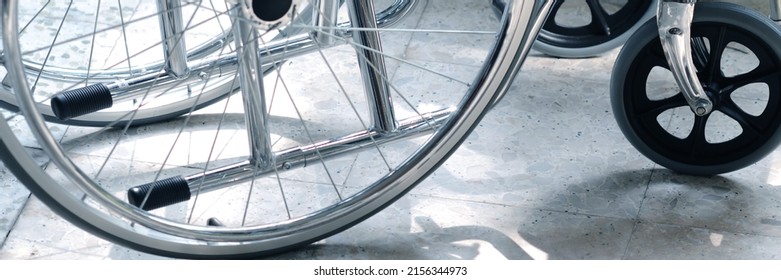 Wheelchair For Patients. Who Can't Walk Or A Sick Person Who Is Recovering Sit And Spin Straight, The Wheels Will Be Able To Move. Use In Hospital. Selective Focus