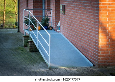 Wheelchair Ramp At The House Entrance Made Of Aluminum