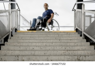 Wheelchair User At Stairs Concept Accessible Barrier Free Disability Access