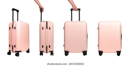 Wheeled suitcases, hand luggage, spinner bags set, airplane baggage isolated on white - Powered by Shutterstock