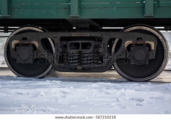 wheelset\
railroad car on the railroad tracks in winter\
