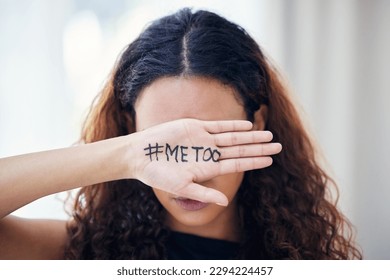 When will our suffering end. Shot of an unrecognisable woman with the hashtag me too written on her hand.