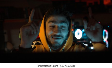 When You Finally Beat The Final Boss In A Game. Streamer And Gamer Concept