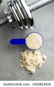 Whey Protein Powder In Scoop. Top View.