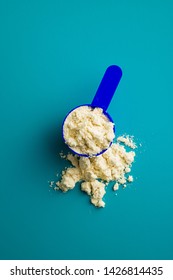 Whey Protein Powder In Scoop. Top View.