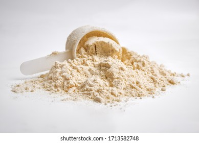 Whey Protein With Scoop Isolated On White