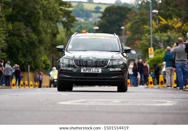 WHICKHAM, NEWCASTLE UPON TYNE, ENGLAND,\
UK - SEPTEMBER 09, 2019: The official Chief Judge car at the first\
sprint points line of Stage 4 of the Tour of\
Britain.