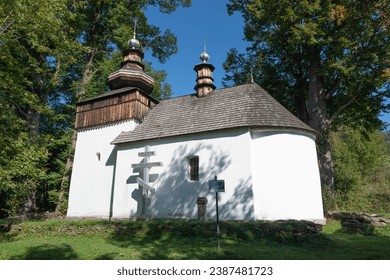A whie eastern orthodox chapel in beskid low area