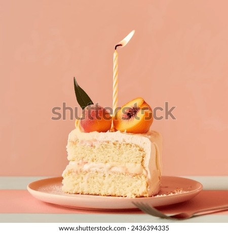 Whimsical 'Birthday Cake Icon' against soft peach fuzz backdrop. Celebrate joy with colorful candles. Perfect for sharing happiness and marking milestones.